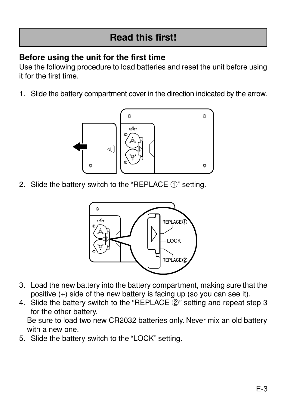 Read this first | Casio Digital Diary SF-3990 User Manual | Page 5 / 31
