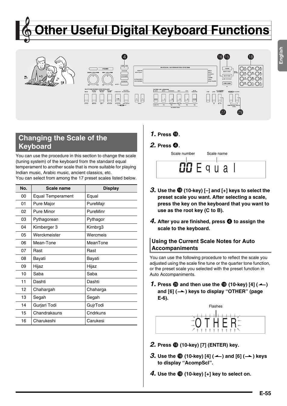 U a l, Other useful digital keyboard functions, Bs bp bp 4 4 cr cr ct ct bq bq | Changing the scale of the keyboard | Casio WK210ES1A User Manual | Page 57 / 75