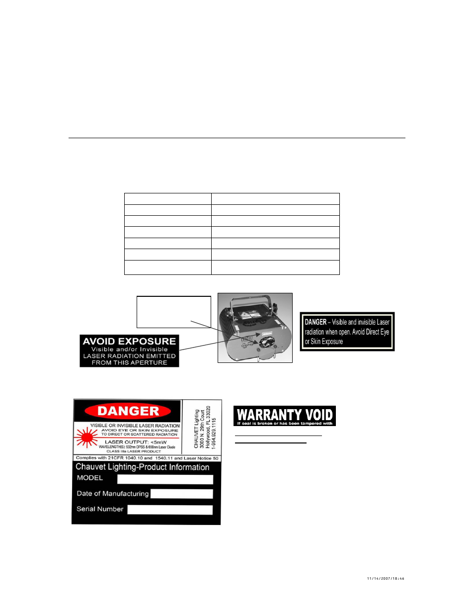 Compliance statement, Laser safety and compliance information, Aser | Afety and, Ompliance, Nformation, Tatement | Chauvet SCORPION LRG-55 User Manual | Page 8 / 19