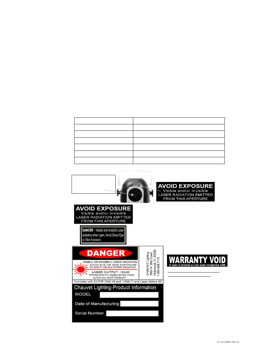 Compliance statement, Laser safety and compliance information, Aser | Afety and, Ompliance, Nformation, Tatement | Chauvet LG-3355 User Manual | Page 8 / 17