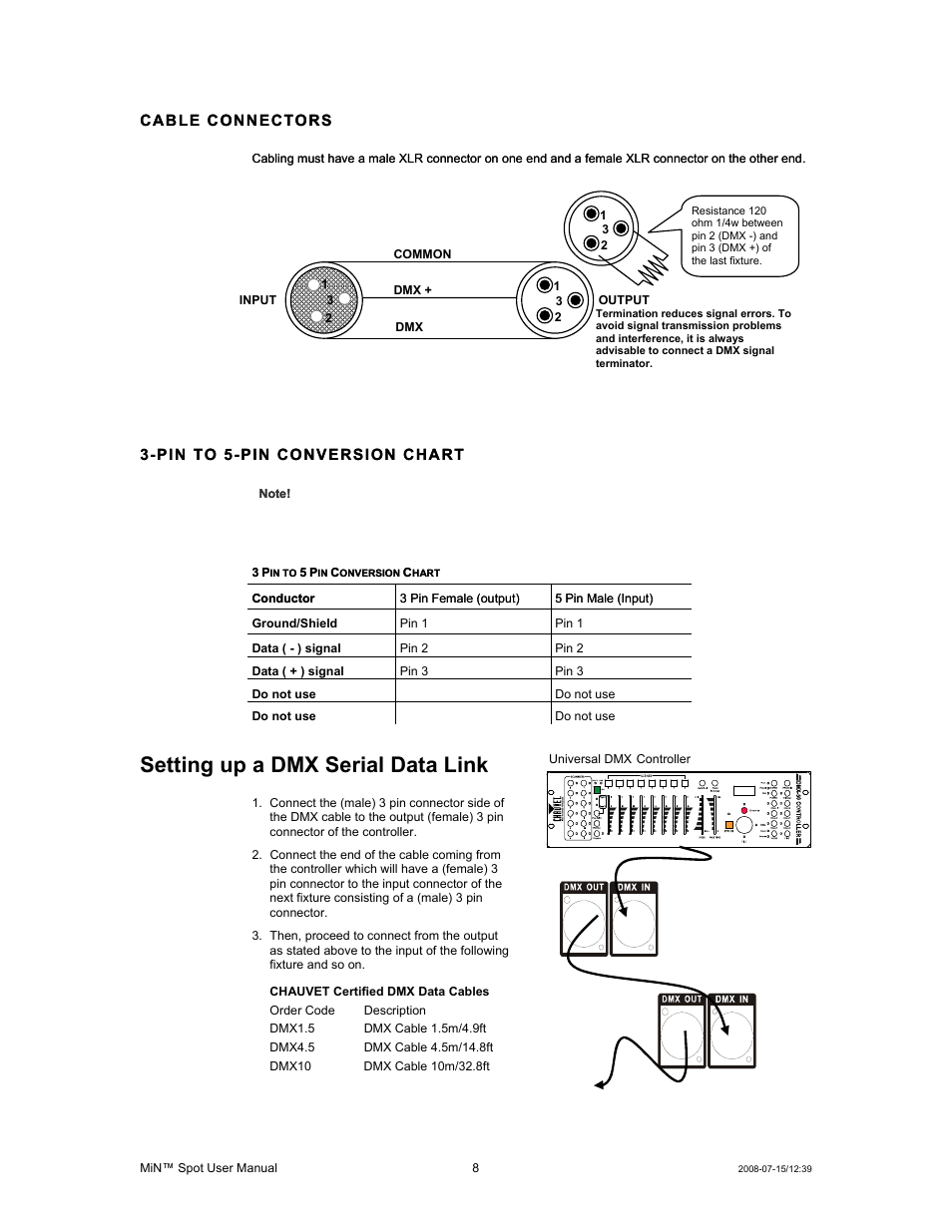 Setting up a dmx serial data link | Chauvet MIN DMX512 User Manual | Page 8 / 19