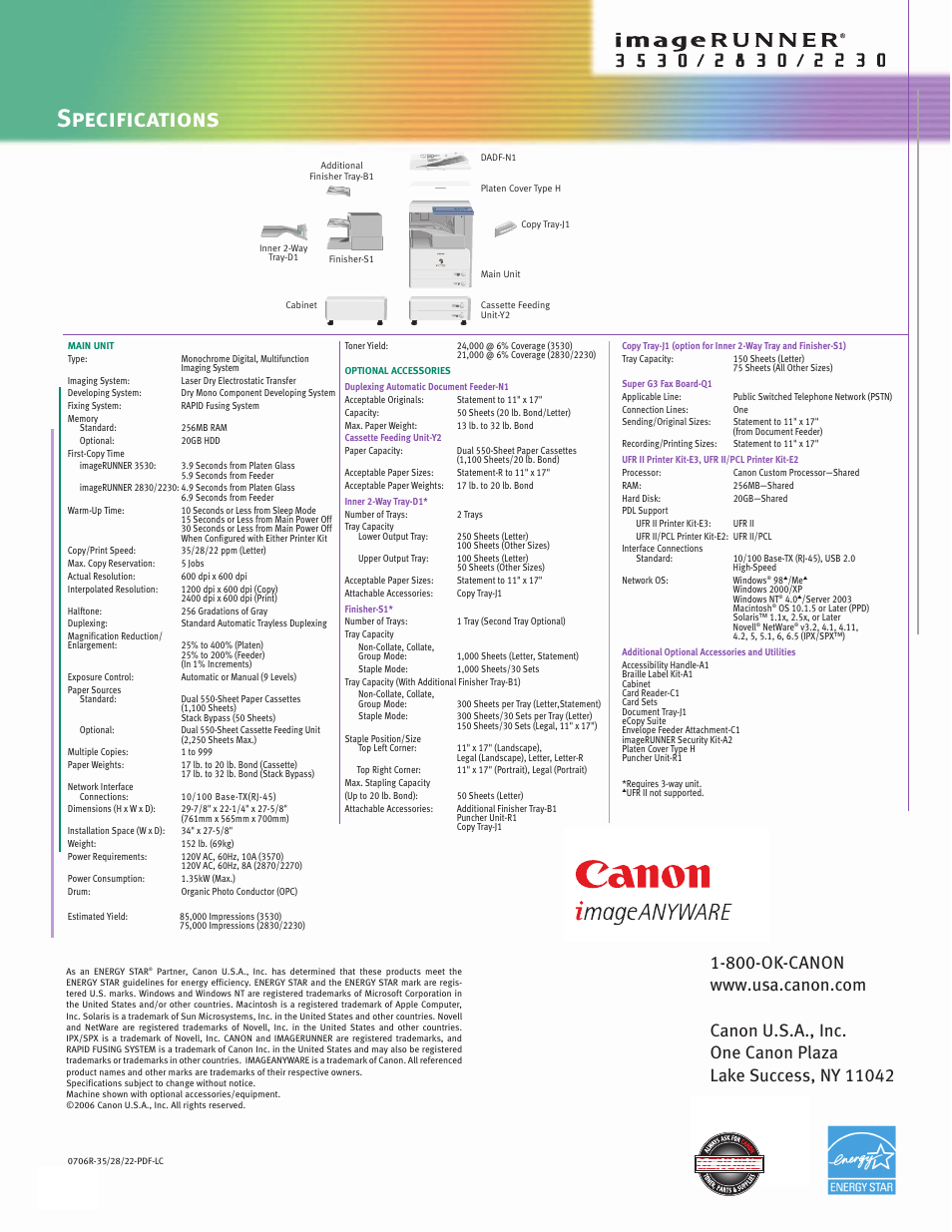 Specifications | Canon IMAGERUNNER 3530 User Manual | Page 6 / 6