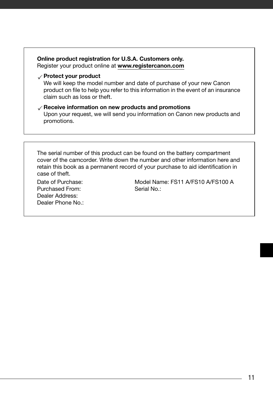 Canon FS10 User Manual | Page 11 / 110