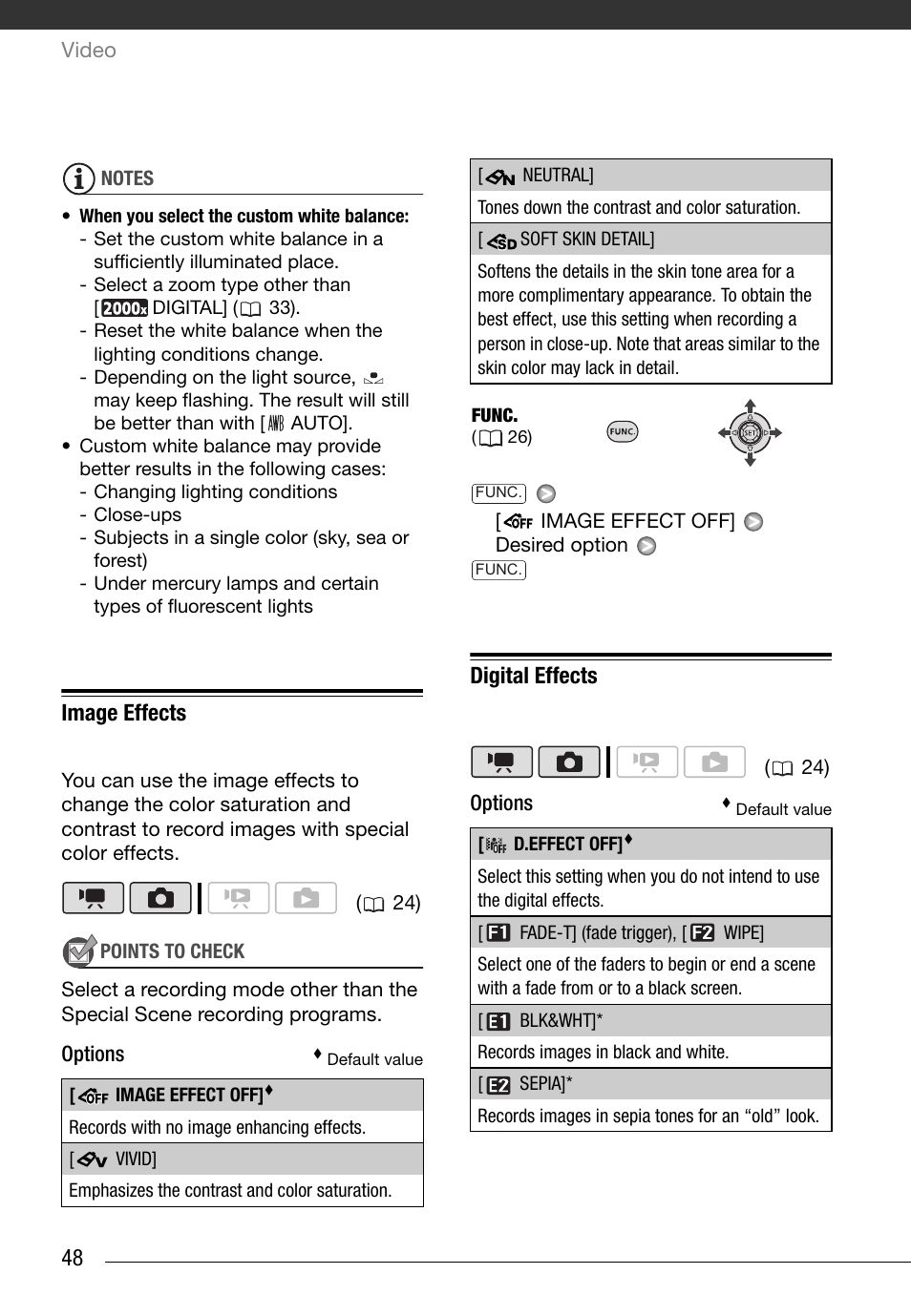 Image effects, Digital effects | Canon FS10 User Manual | Page 48 / 110