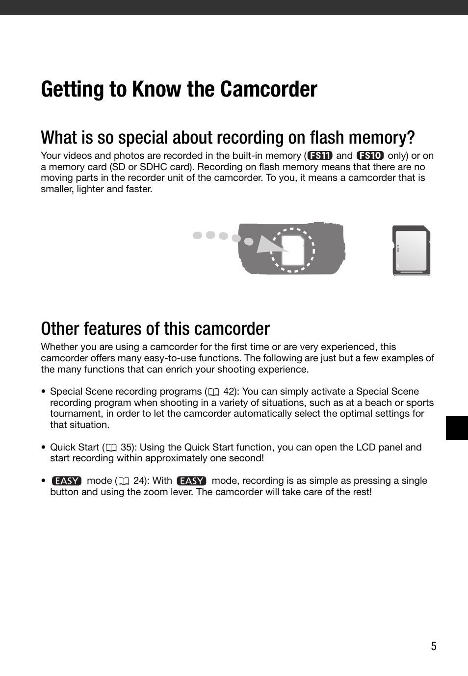 Getting to know the camcorder, Other features of this camcorder | Canon FS10 User Manual | Page 5 / 110