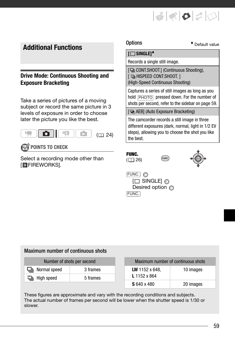 Additional functions | Canon FS10 User Manual | Page 59 / 110