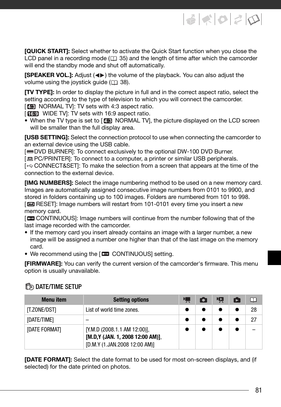 Date/time setup | Canon FS10 User Manual | Page 81 / 110