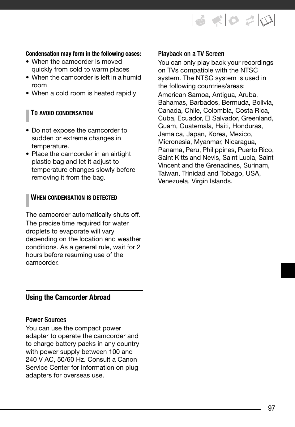 Using the camcorder abroad | Canon FS10 User Manual | Page 97 / 110