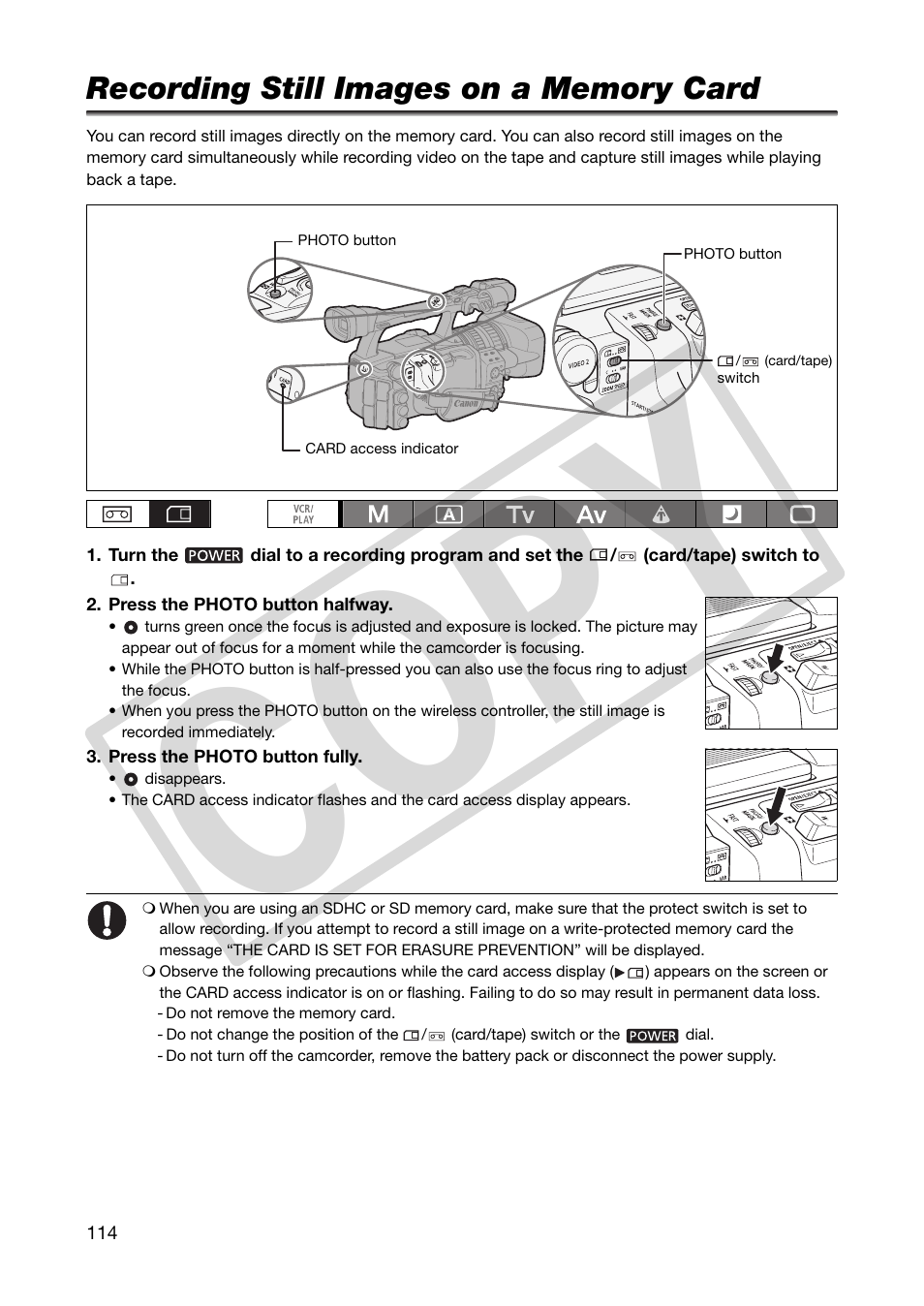 Recording still images on a memory card, Co py | Canon XHA1S User Manual | Page 114 / 155