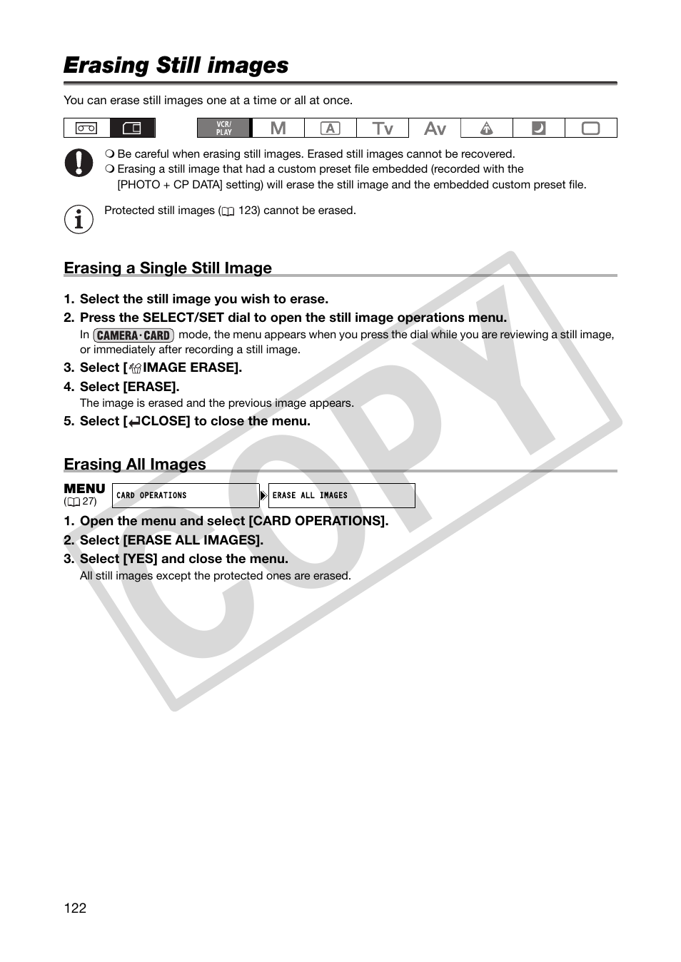Erasing still images, 122) th, Co py | Canon XHA1S User Manual | Page 122 / 155