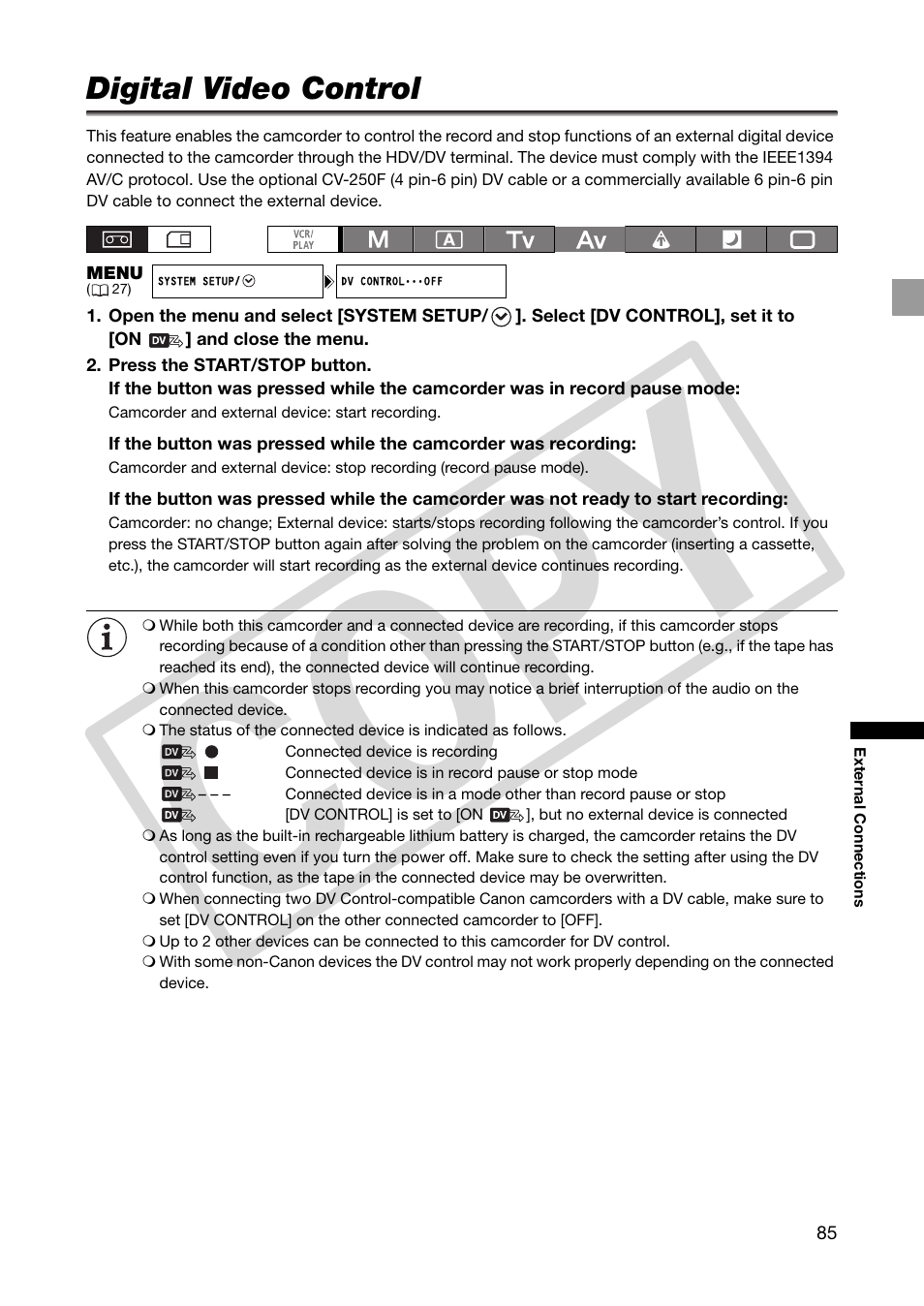 Digital video control, Co py | Canon XHA1S User Manual | Page 85 / 155