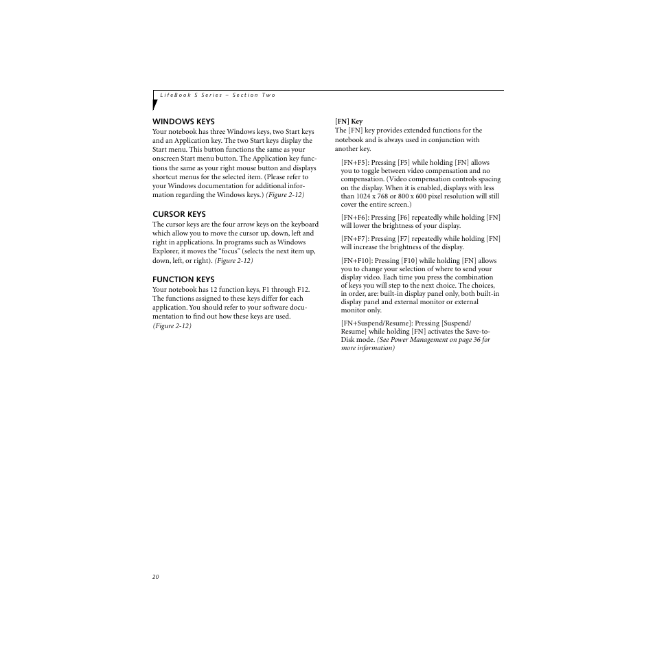 Windows keys, Cursor keys, Function keys | Windows keys cursor keys function keys | FUJITSU S SERIES User Manual | Page 29 / 116