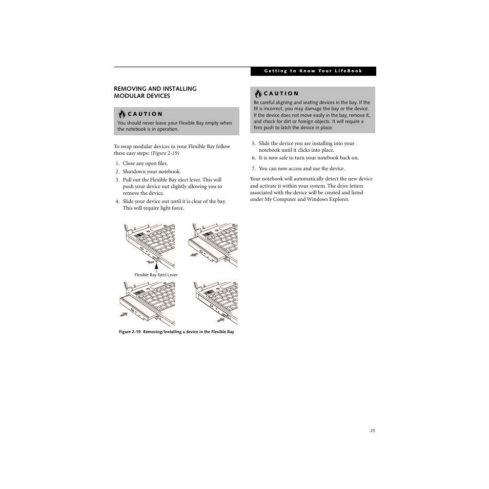 Removing and installing modular devices | FUJITSU S SERIES User Manual | Page 34 / 116