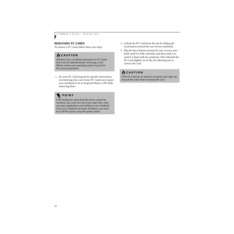 Removing pc cards | FUJITSU S SERIES User Manual | Page 65 / 116