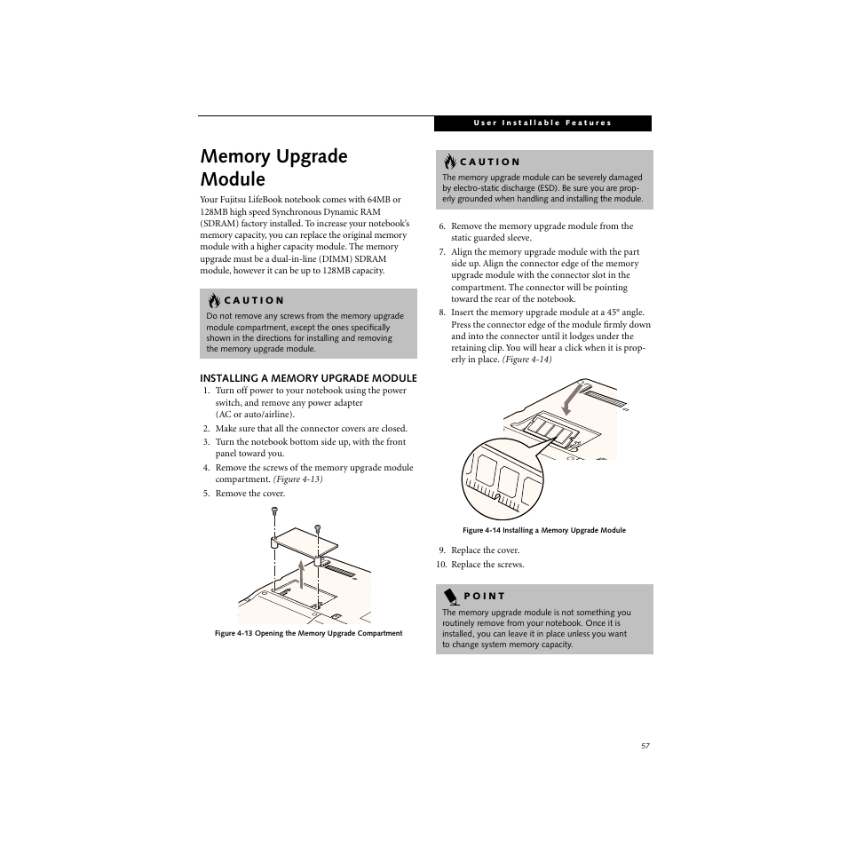 Memory upgrade module, Installing a memory upgrade module | FUJITSU S SERIES User Manual | Page 66 / 116