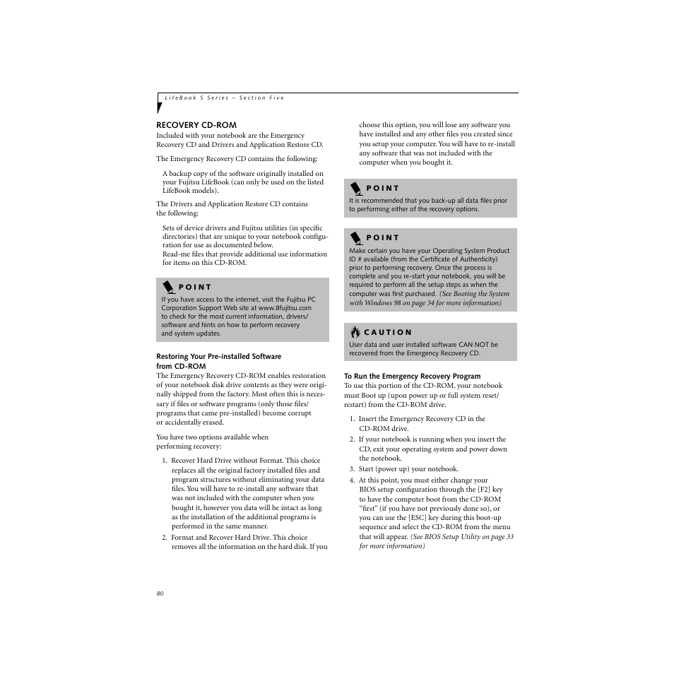 Recovery cd-rom | FUJITSU S SERIES User Manual | Page 89 / 116