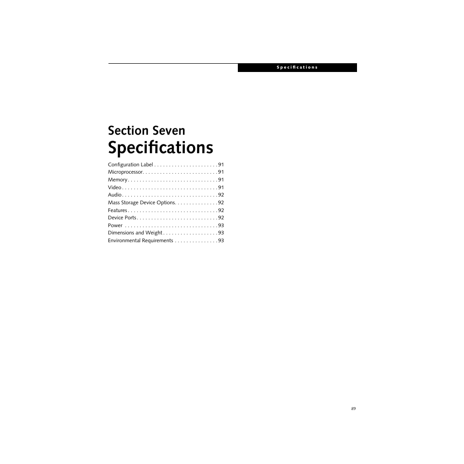 Section seven, Specifications | FUJITSU S SERIES User Manual | Page 98 / 116