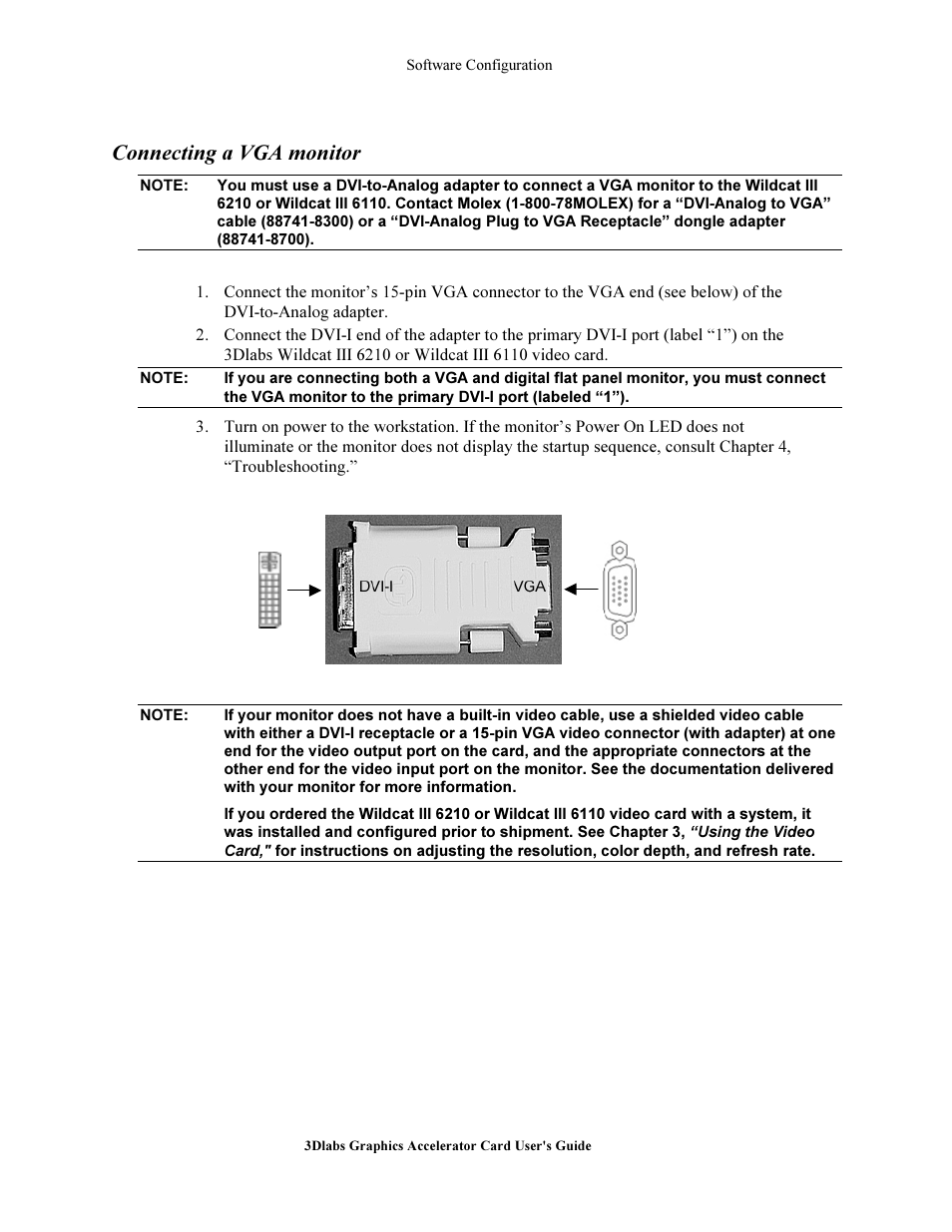 Connecting a vga monitor | 3DLABS Wildcat III 6110 User Manual | Page 16 / 56