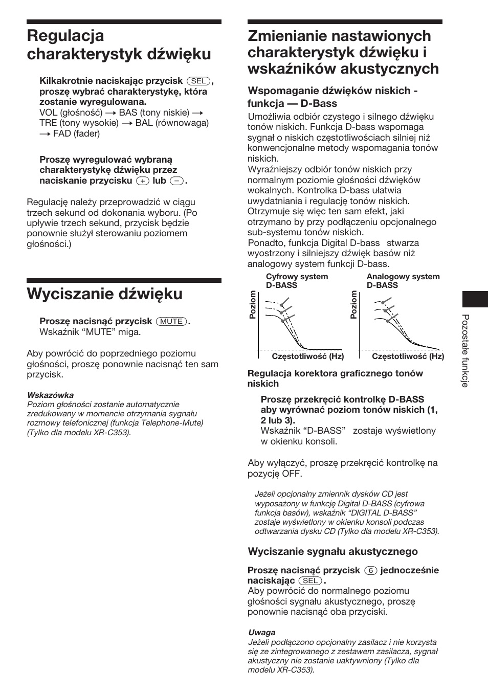 11 regulacja charakterystyk dźwięku, Wyciszanie dźwięku | Sony XR-3753 User Manual | Page 29 / 100