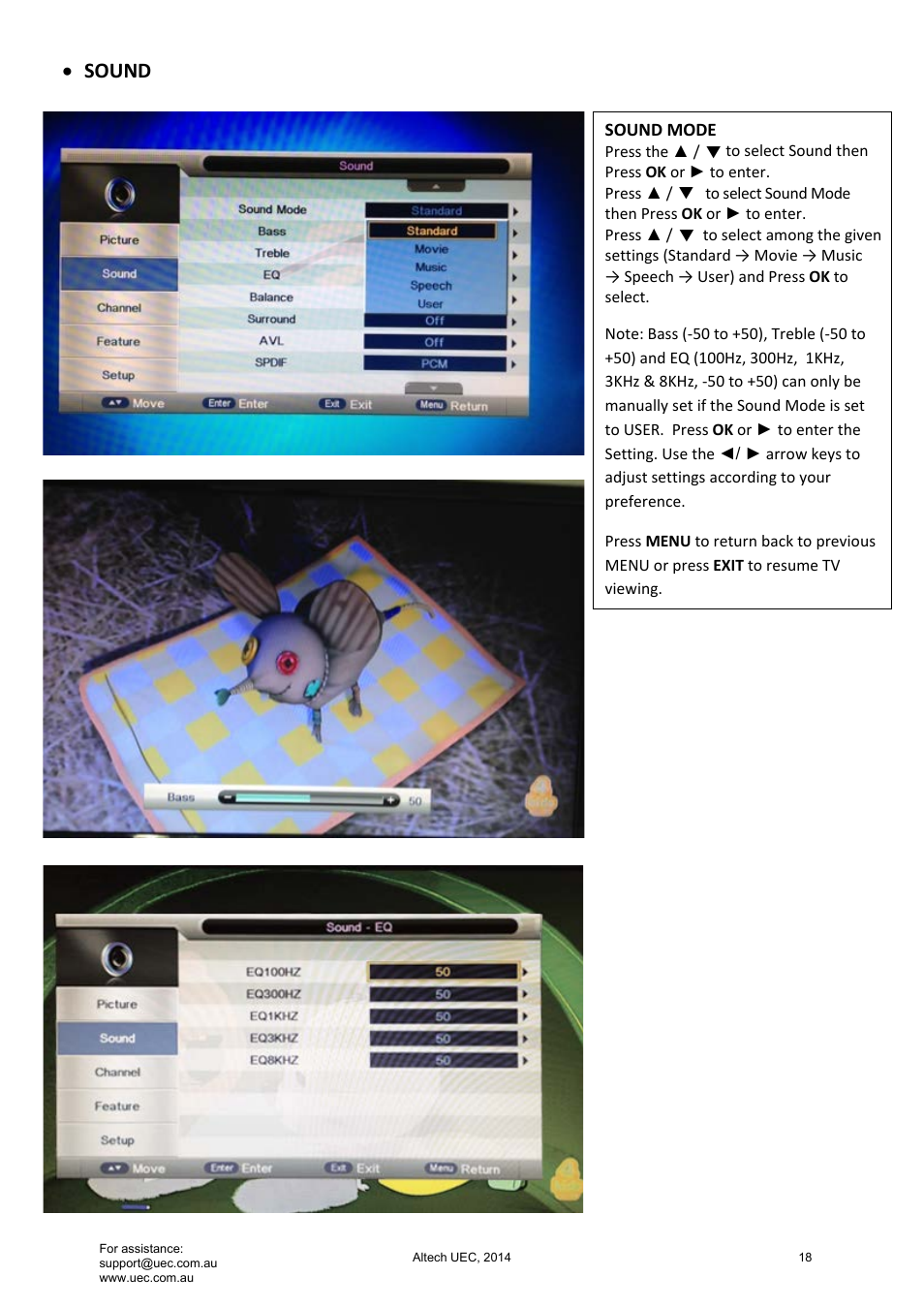 Sound | Altech UEC Integrated 22'' LED/LCD FHD TV User Manual | Page 18 / 68