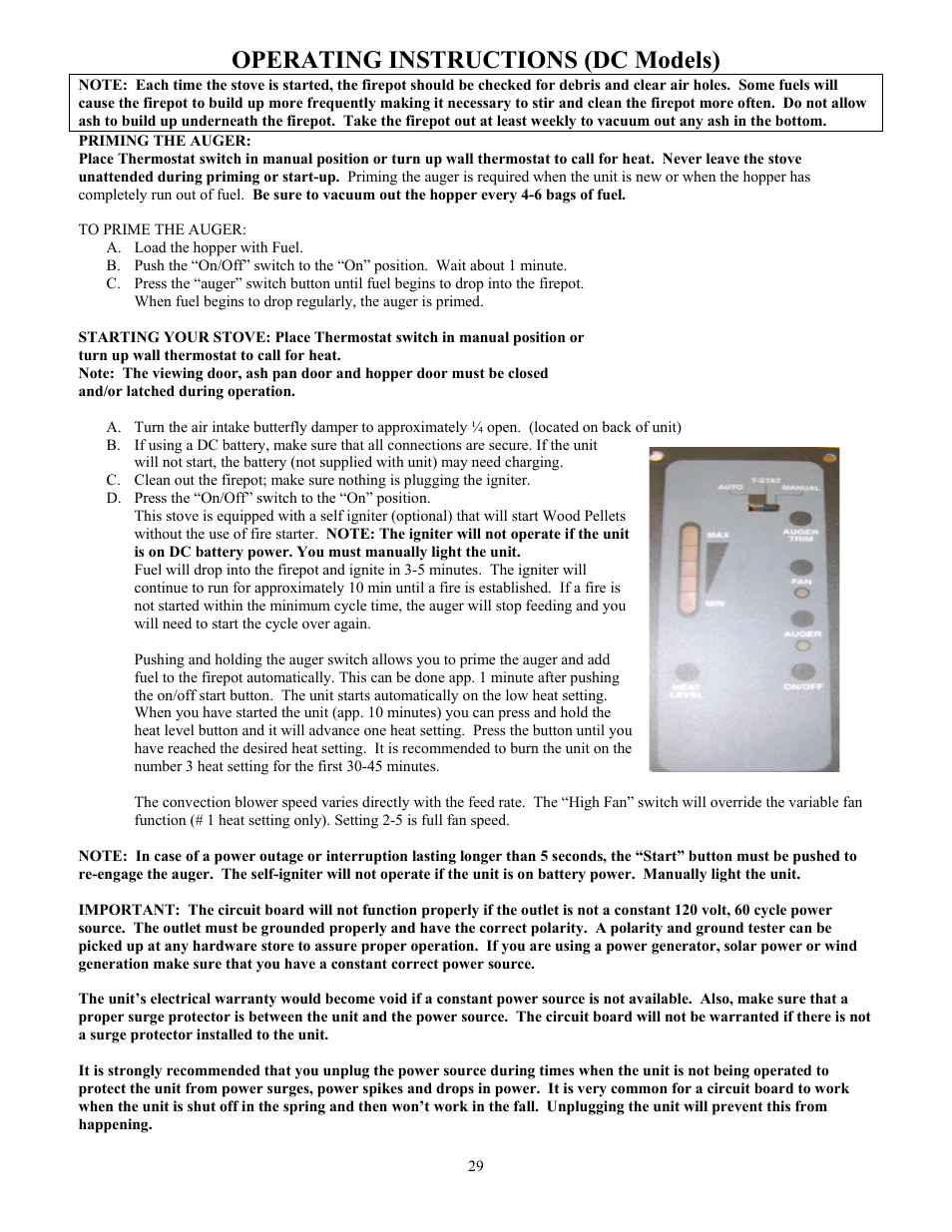 Operating instructions (dc models) | American Energy Systems MagnuM Winchester User Manual | Page 29 / 52