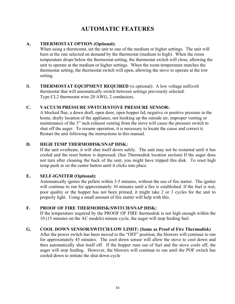 Automatic features | American Energy Systems MagnuM Winchester User Manual | Page 36 / 52