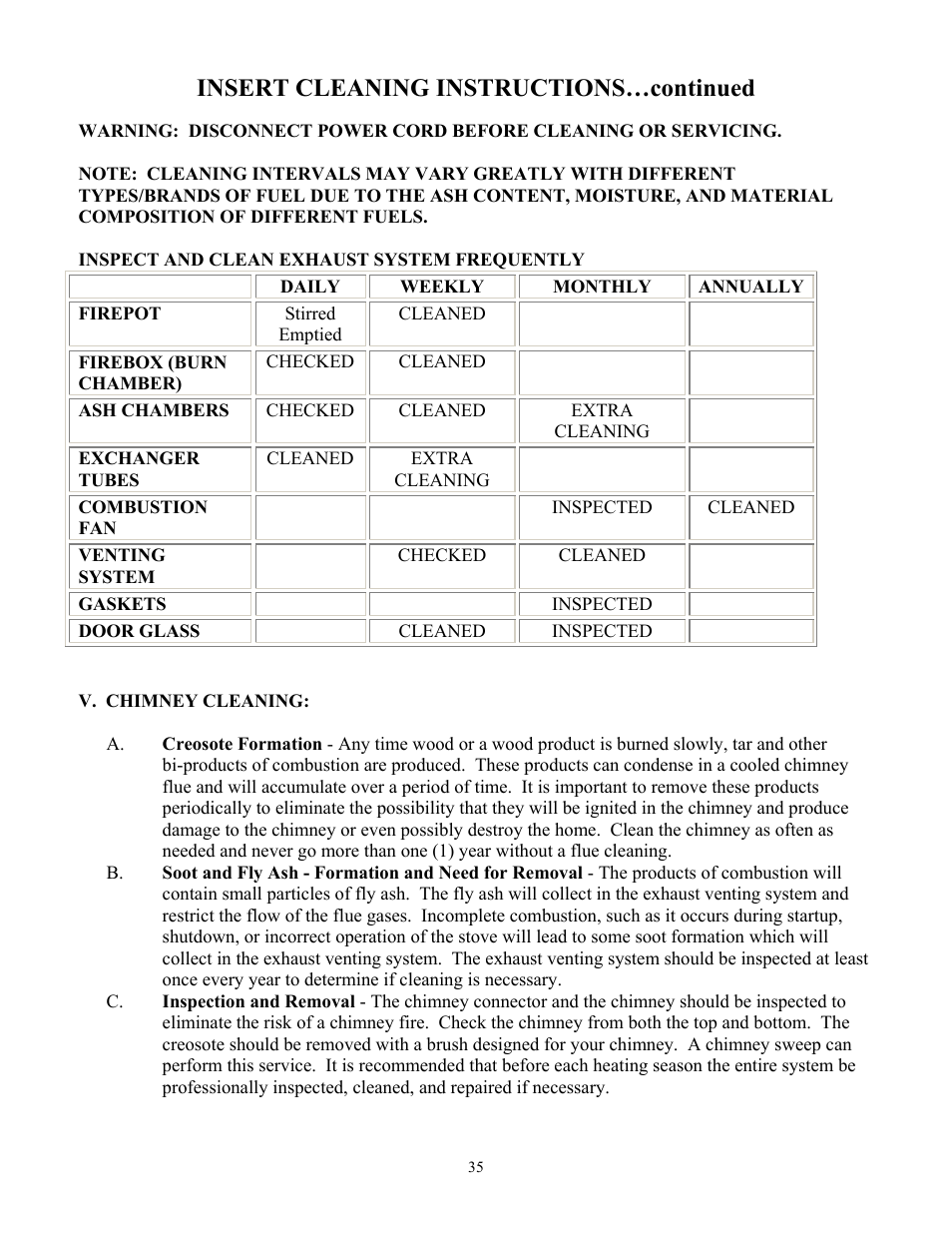 Insert cleaning instructions…continued | American Energy Systems MagnuM Winchester User Manual | Page 35 / 49