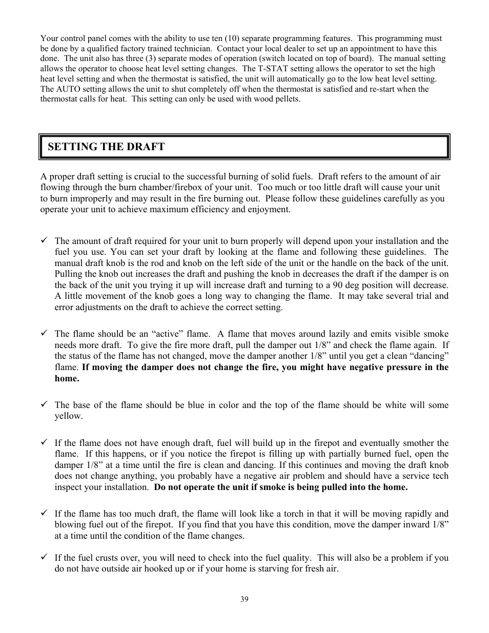 Setting the draft | American Energy Systems MagnuM Winchester User Manual | Page 39 / 49