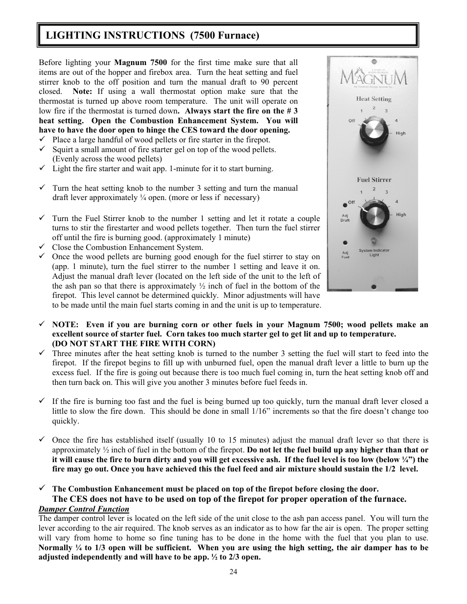 Lighting instructions (7500 furnace) | American Energy Systems MagnuM 7500 User Manual | Page 24 / 45