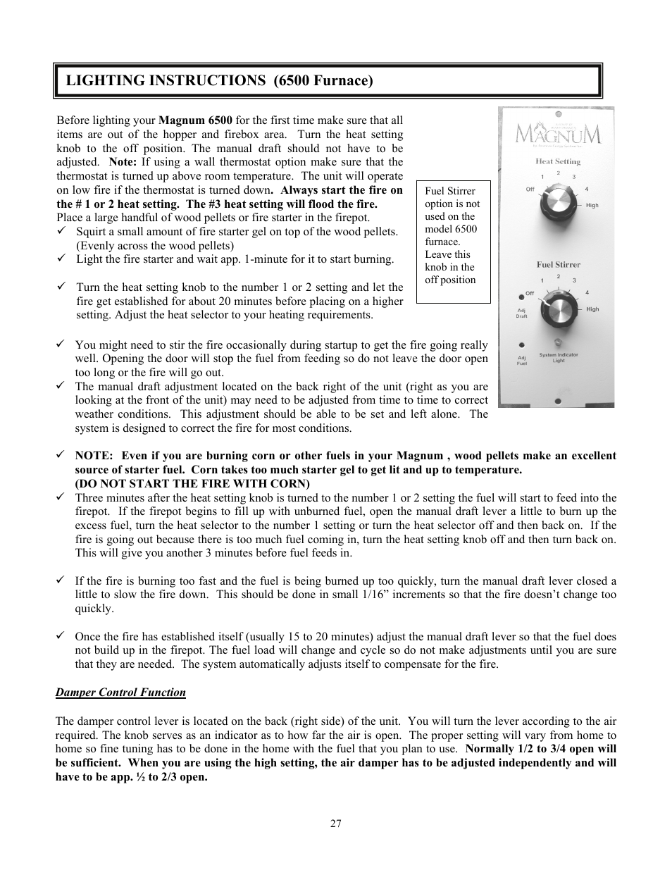 Lighting instructions (6500 furnace) | American Energy Systems MagnuM 7500 User Manual | Page 27 / 45