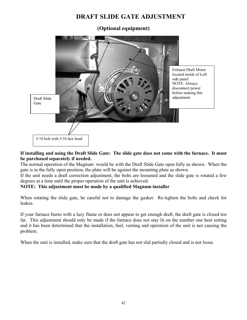 Draft slide gate adjustment, Optional equipment) | American Energy Systems MagnuM 7500 User Manual | Page 42 / 45