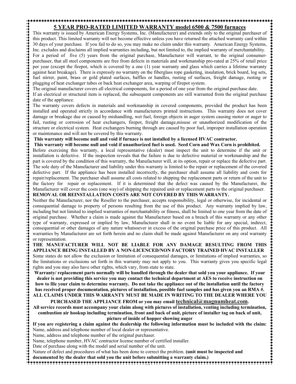 American Energy Systems MagnuM 7500 User Manual | Page 44 / 45