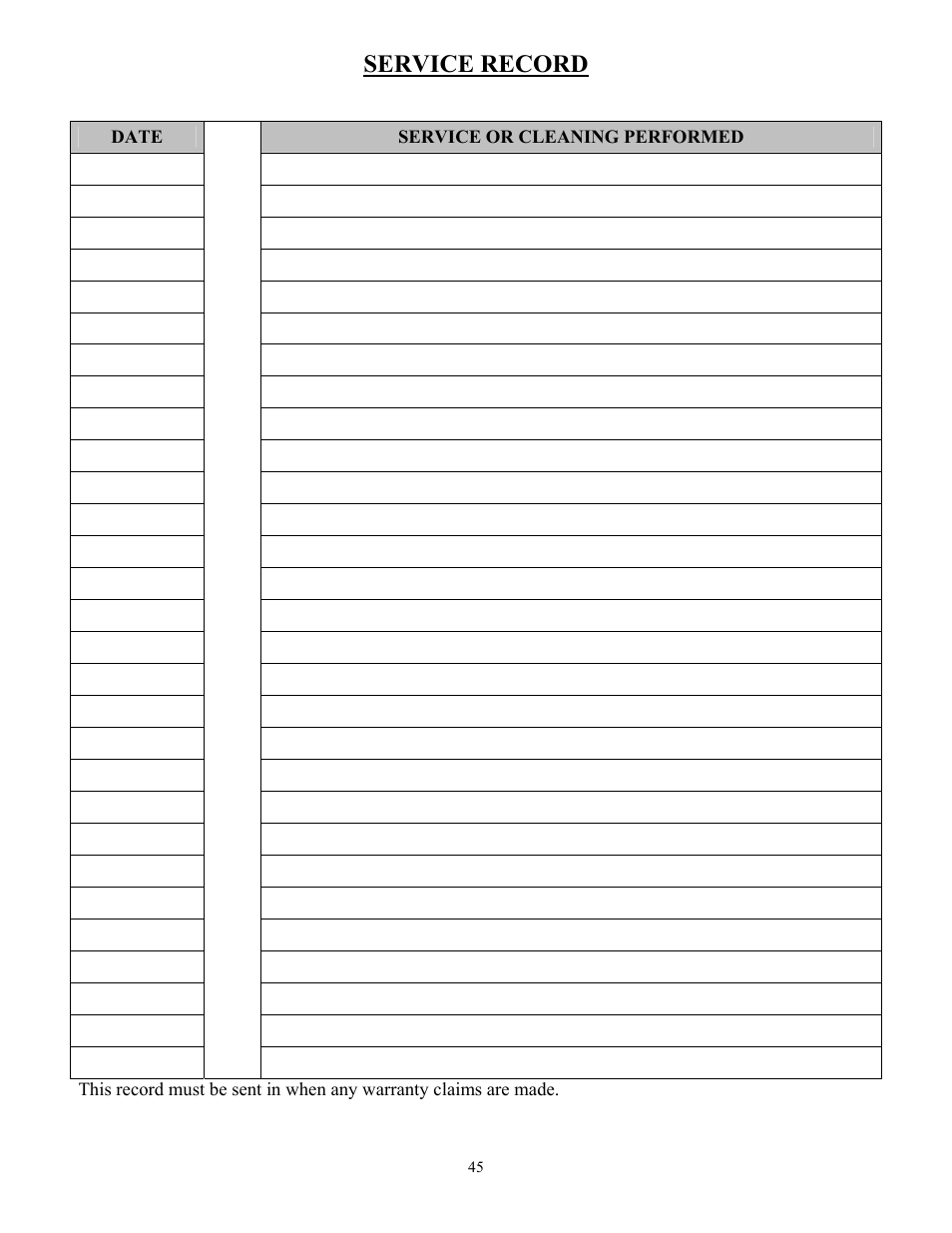 Service record | American Energy Systems MagnuM 7500 User Manual | Page 45 / 45