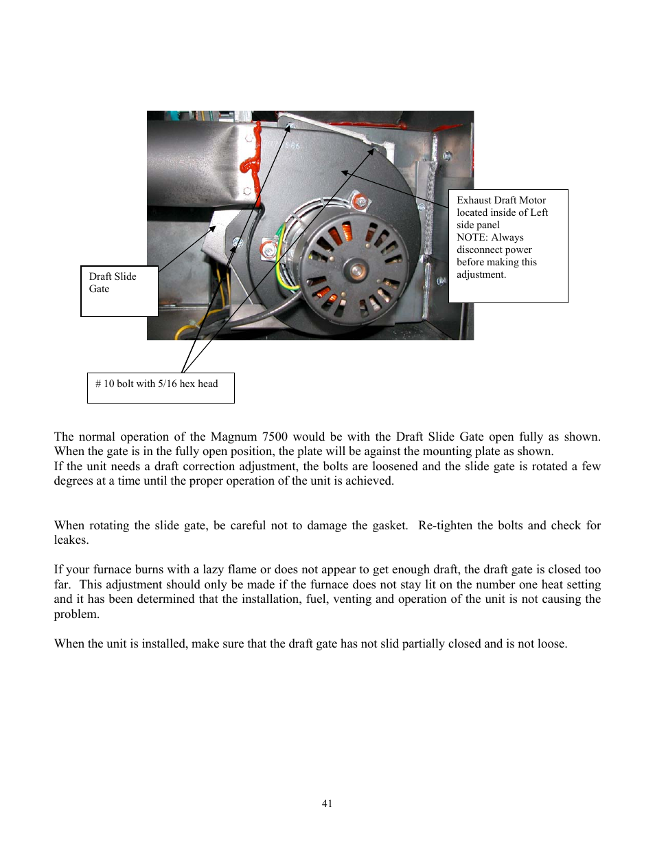 Draft slide gate adjustment | American Energy Systems MagnuM 7500 User Manual | Page 41 / 43