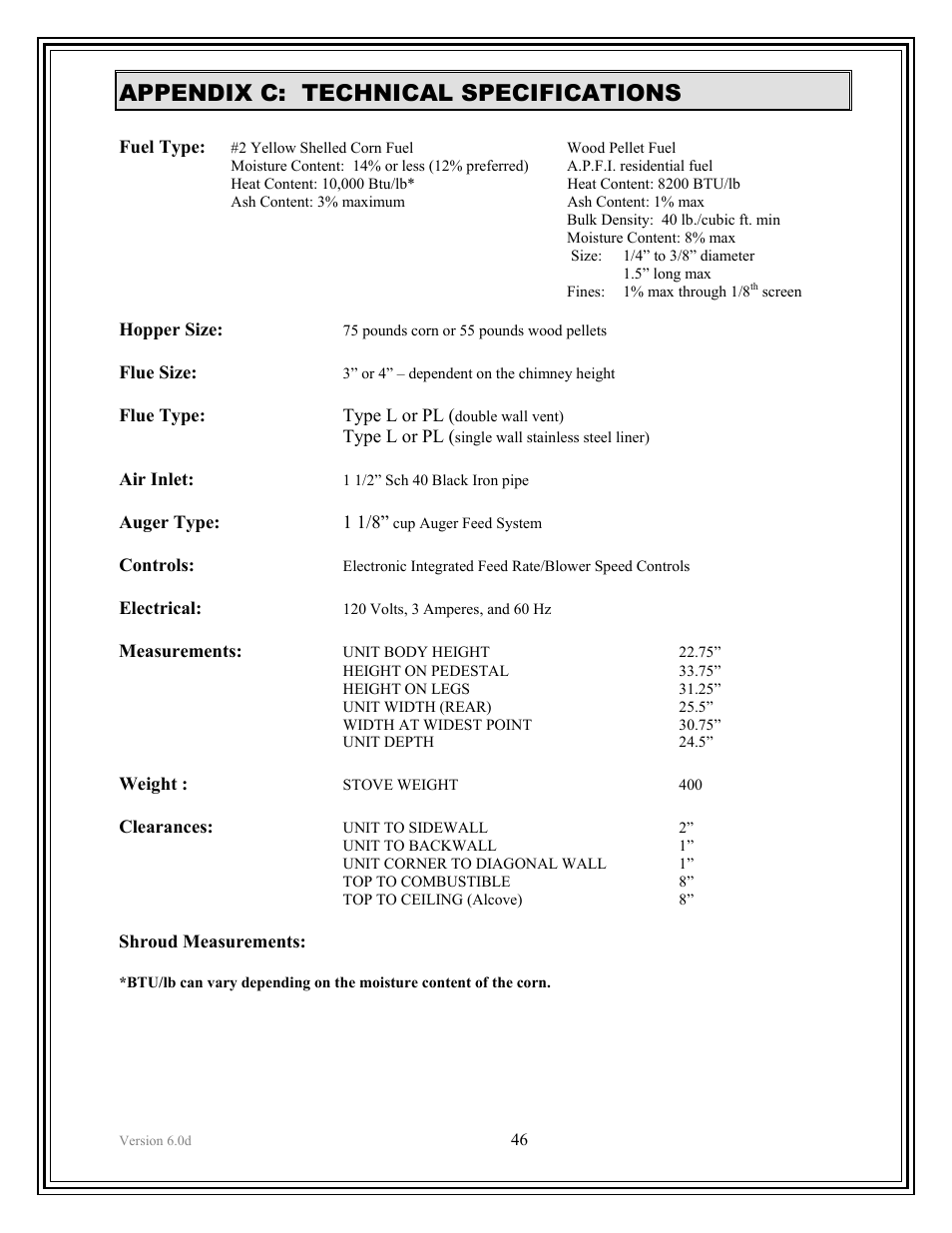 Appendix c: technical specifications | American Energy Systems Harvester User Manual | Page 46 / 57