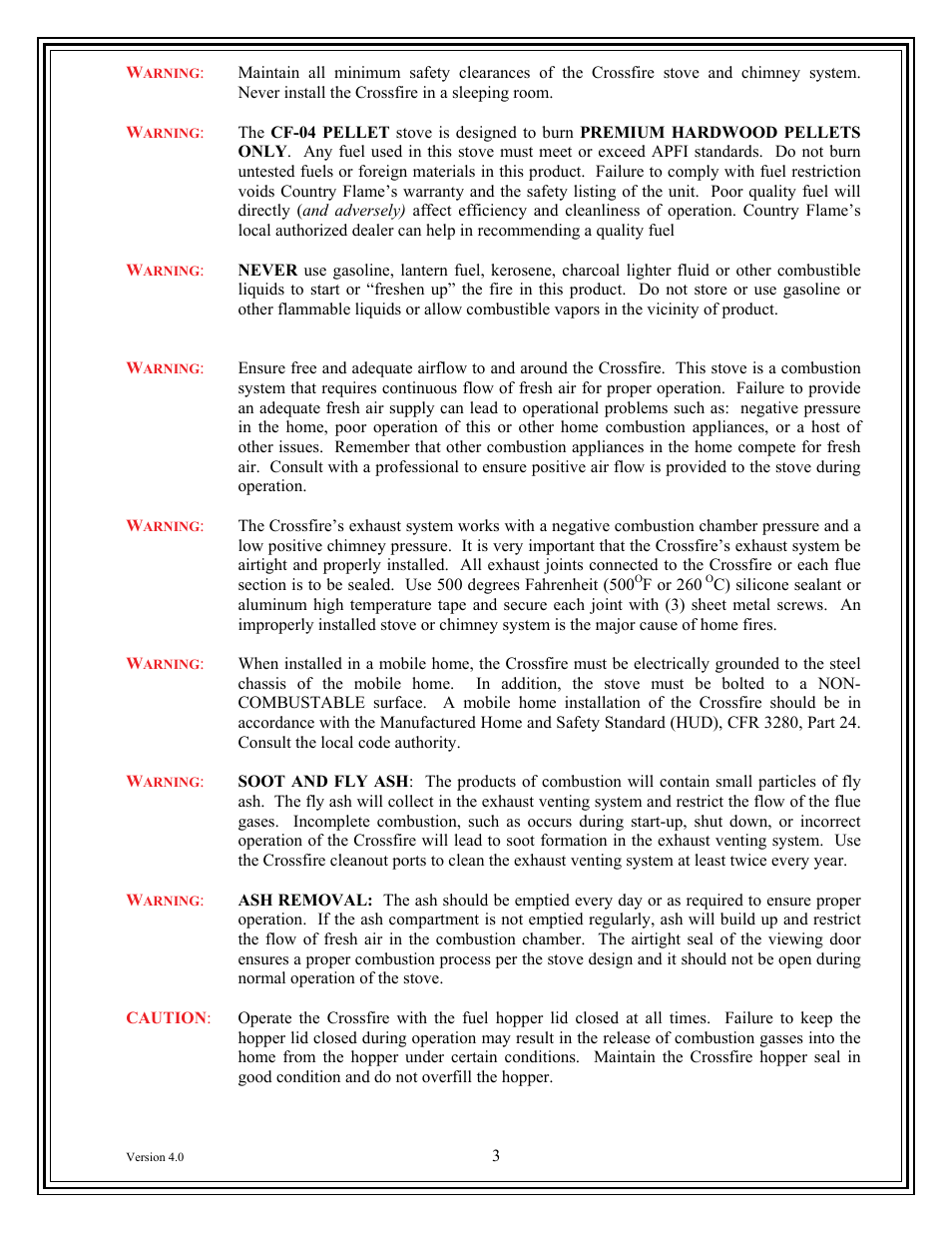 American Energy Systems Crossfire Pellet User Manual | Page 3 / 59