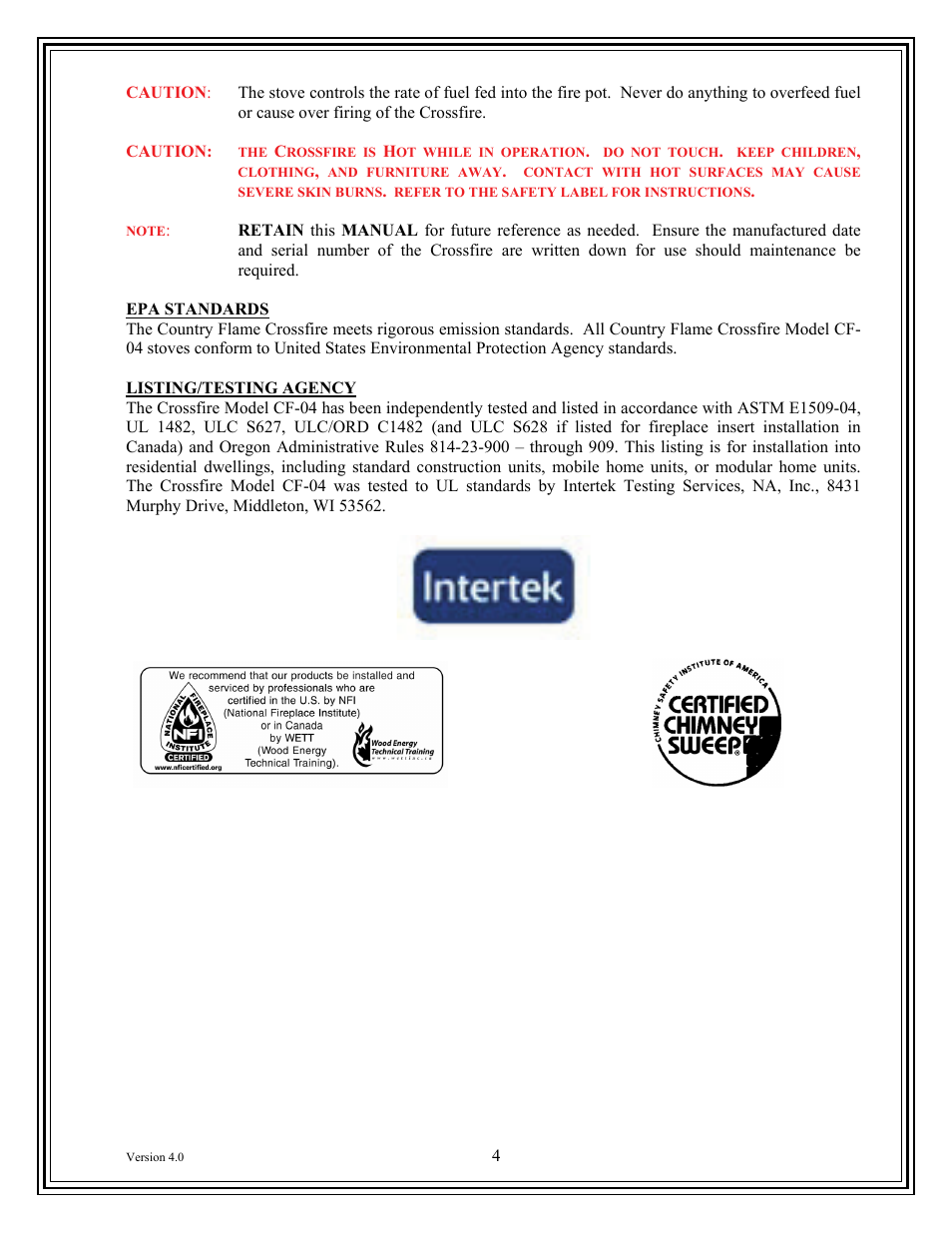 American Energy Systems Crossfire Pellet User Manual | Page 4 / 59