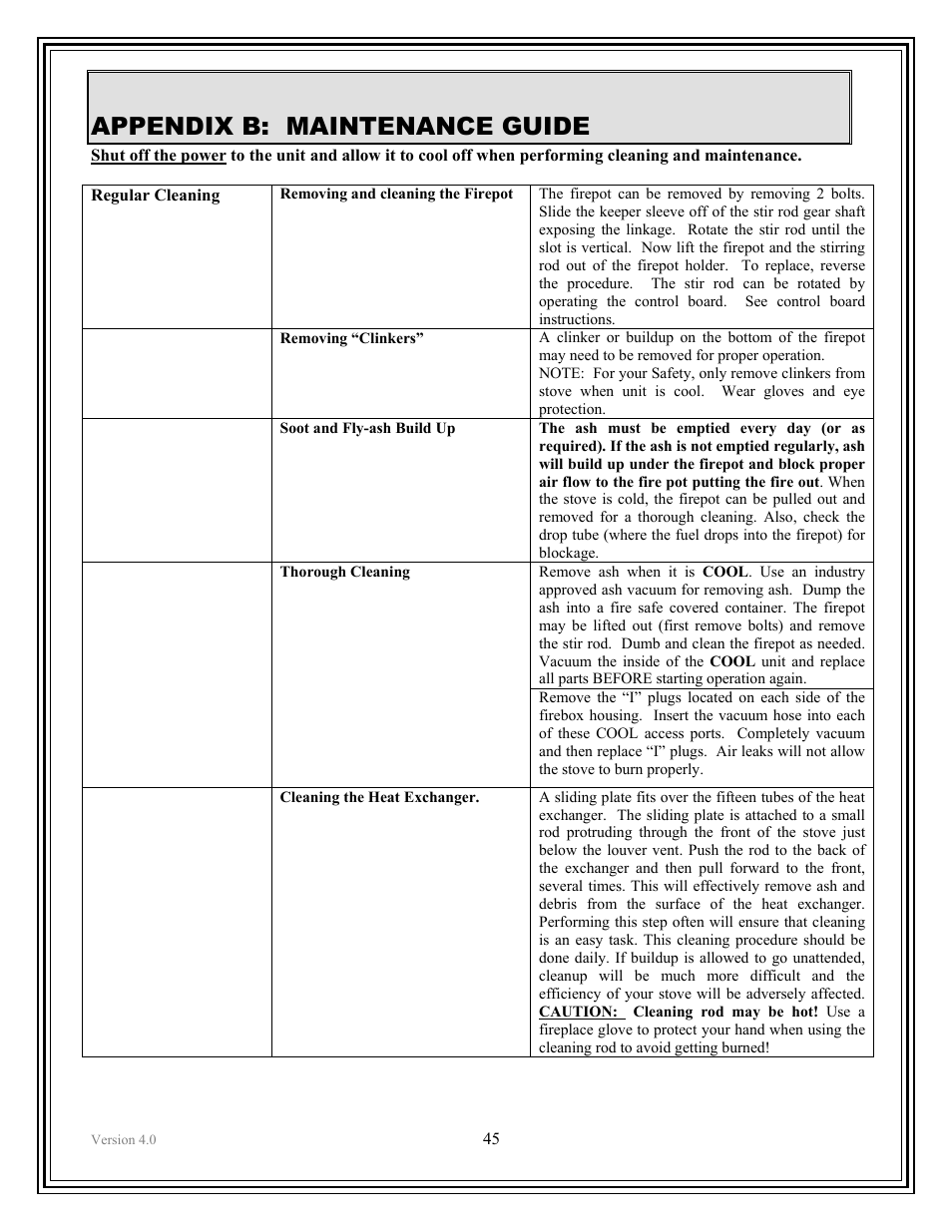 Appendix b: maintenance guide | American Energy Systems Crossfire Pellet User Manual | Page 45 / 59
