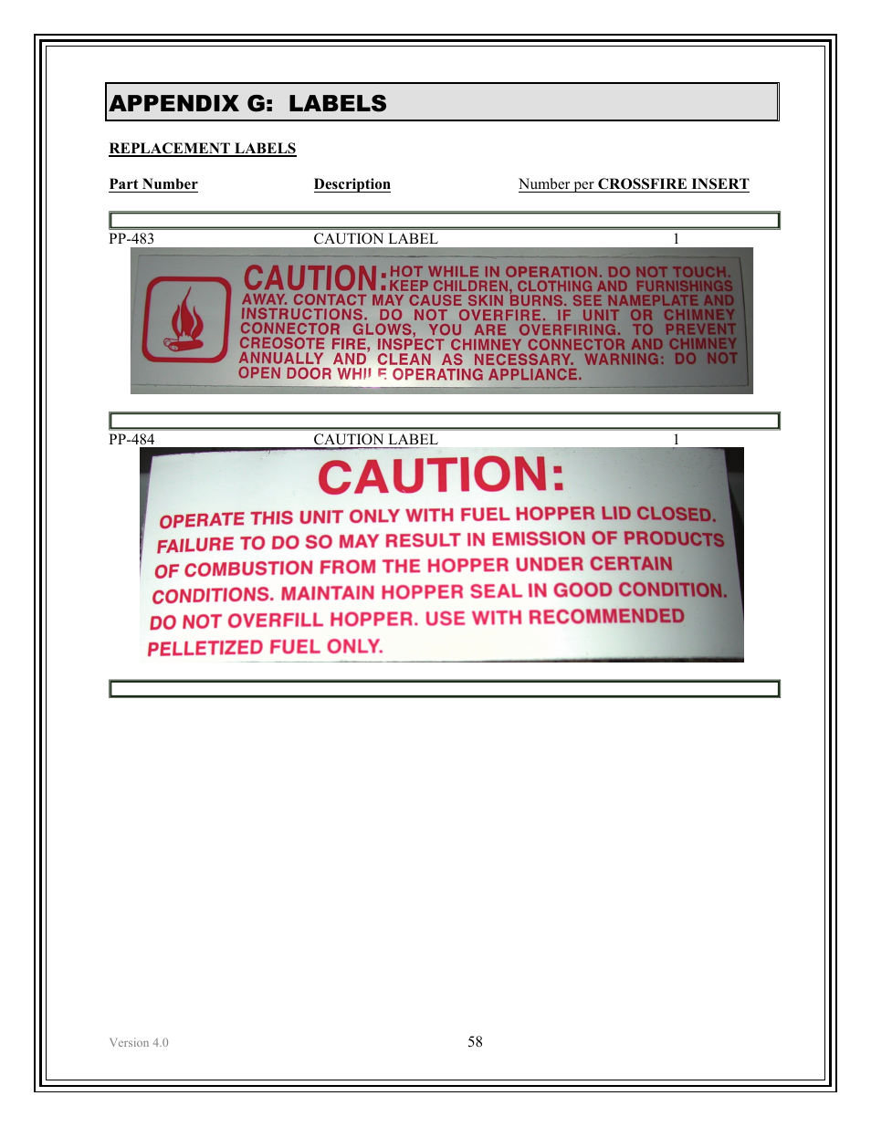 Appendix g: labels | American Energy Systems Crossfire Pellet User Manual | Page 58 / 59