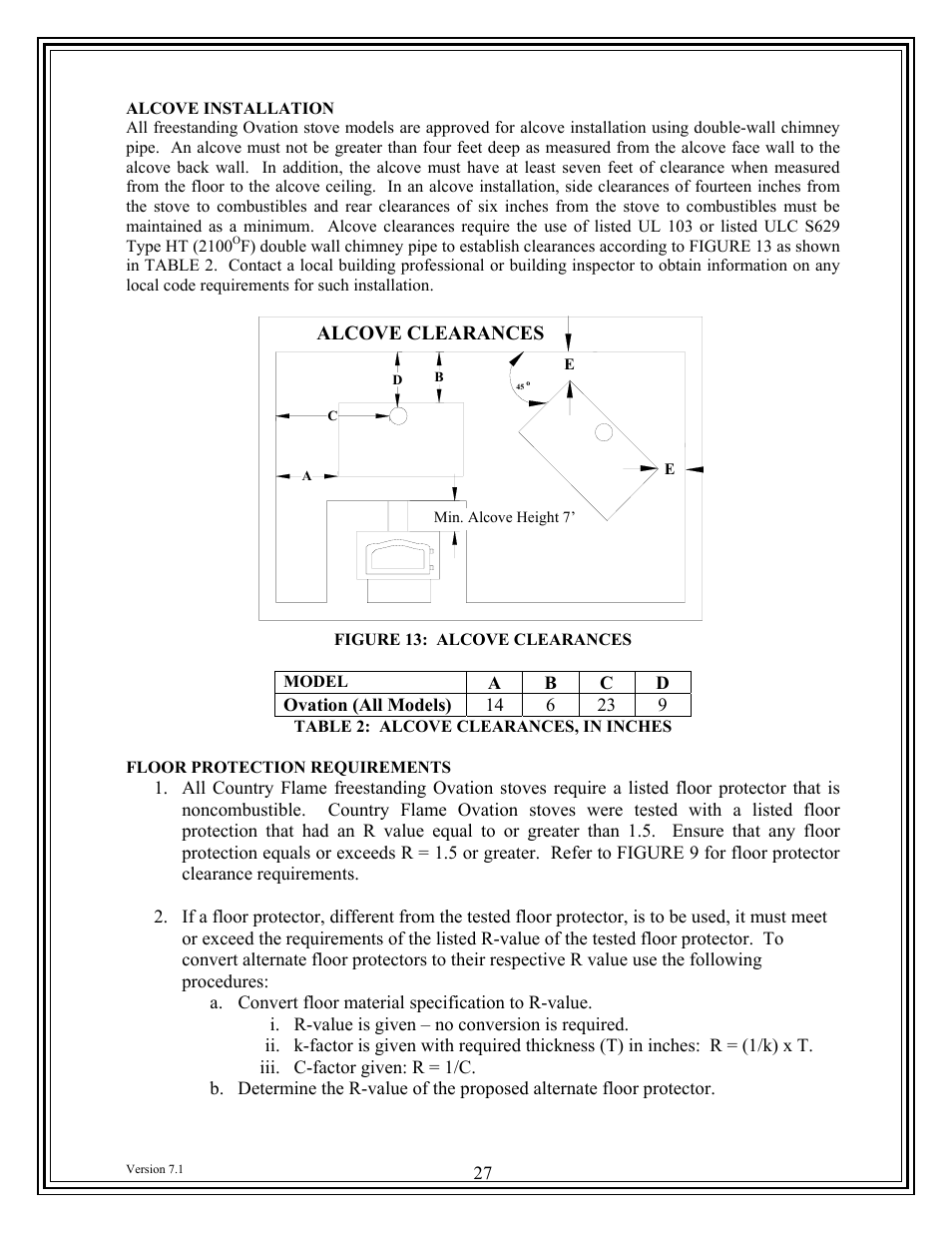 Alcove clearances | American Energy Systems Ovation User Manual | Page 27 / 52