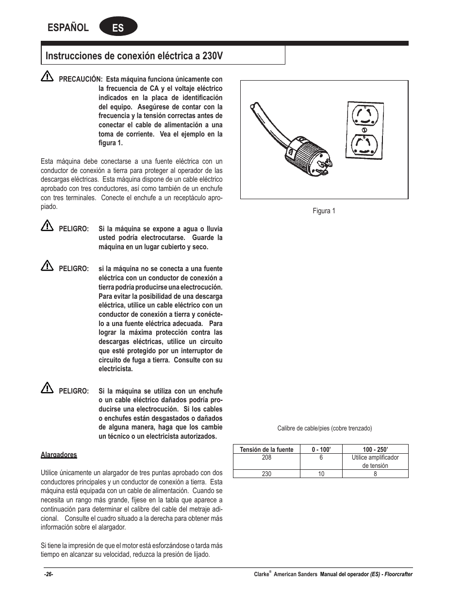 Es español, Instrucciones de conexión eléctrica a 230v | American Sanders FloorCrafter Belt Sander User Manual | Page 26 / 76