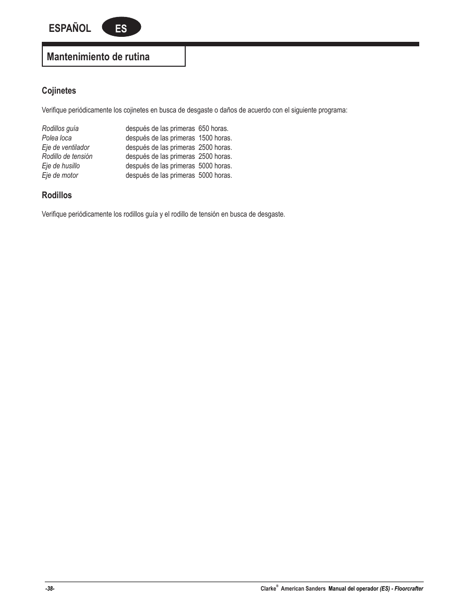 Es español mantenimiento de rutina | American Sanders FloorCrafter Belt Sander User Manual | Page 38 / 76