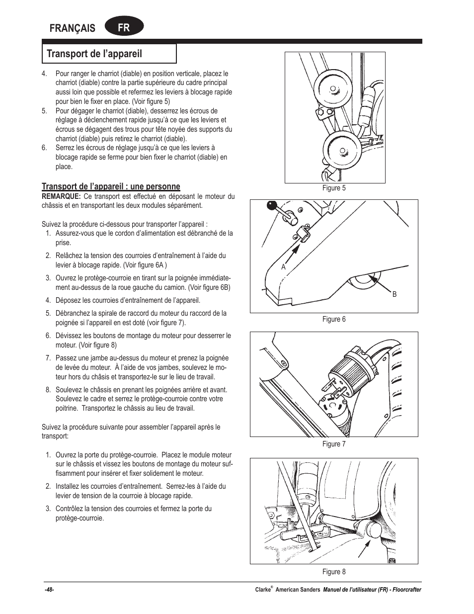 Fr français, Transport de l’appareil | American Sanders FloorCrafter Belt Sander User Manual | Page 48 / 76