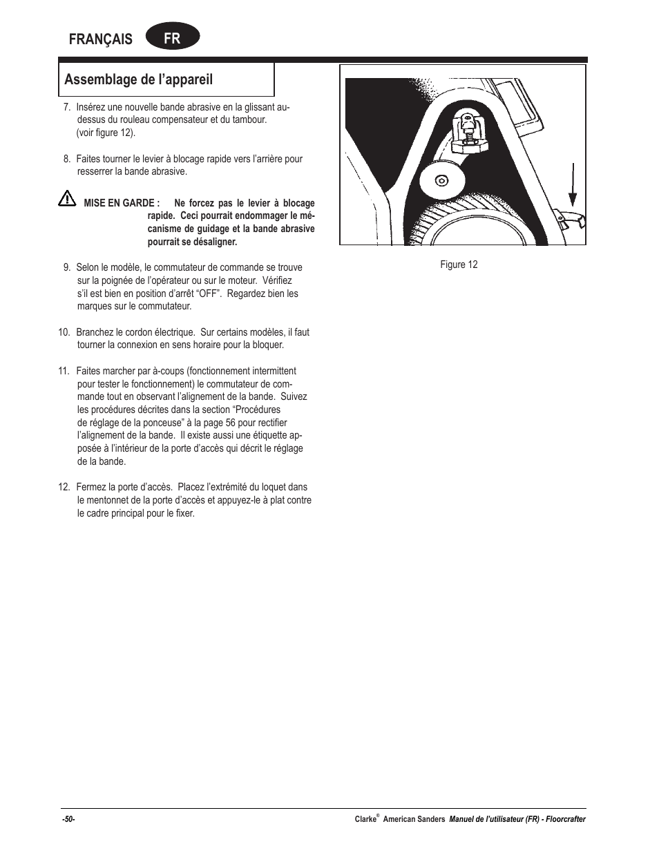Fr français, Assemblage de l’appareil | American Sanders FloorCrafter Belt Sander User Manual | Page 50 / 76