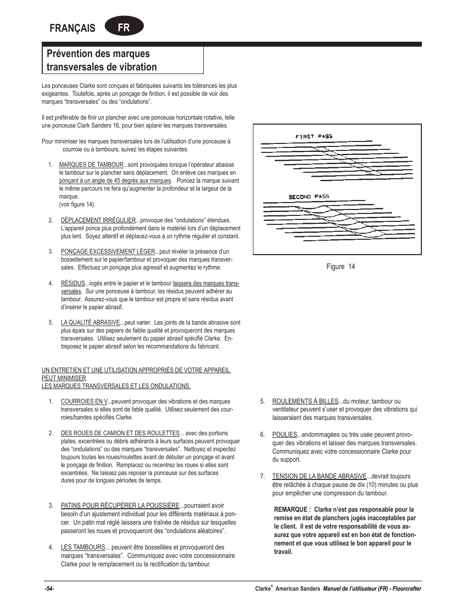 Fr français, Prévention des marques transversales de vibration | American Sanders FloorCrafter Belt Sander User Manual | Page 54 / 76