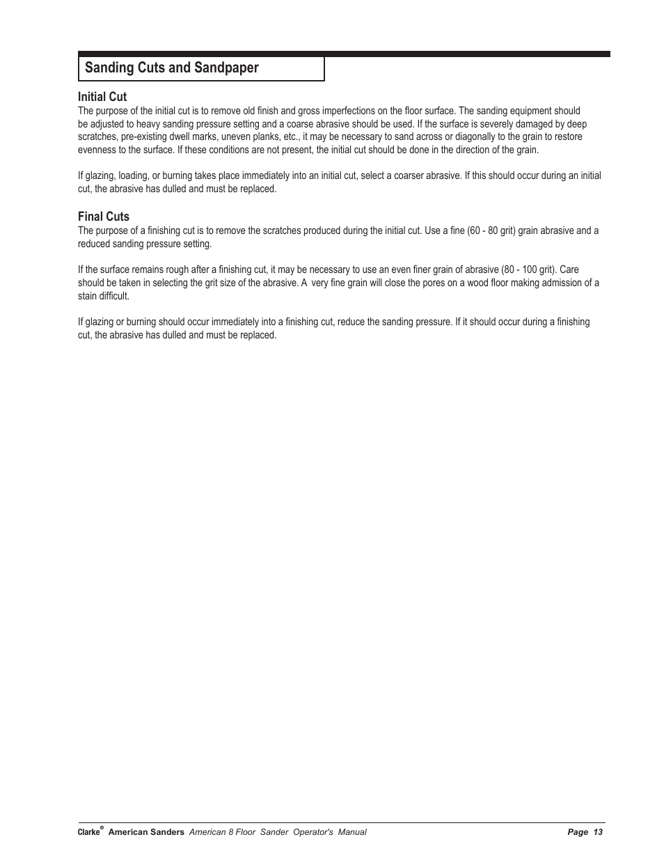 Sanding cuts and sandpaper | American Sanders American 8 Drum Sanders User Manual | Page 13 / 30