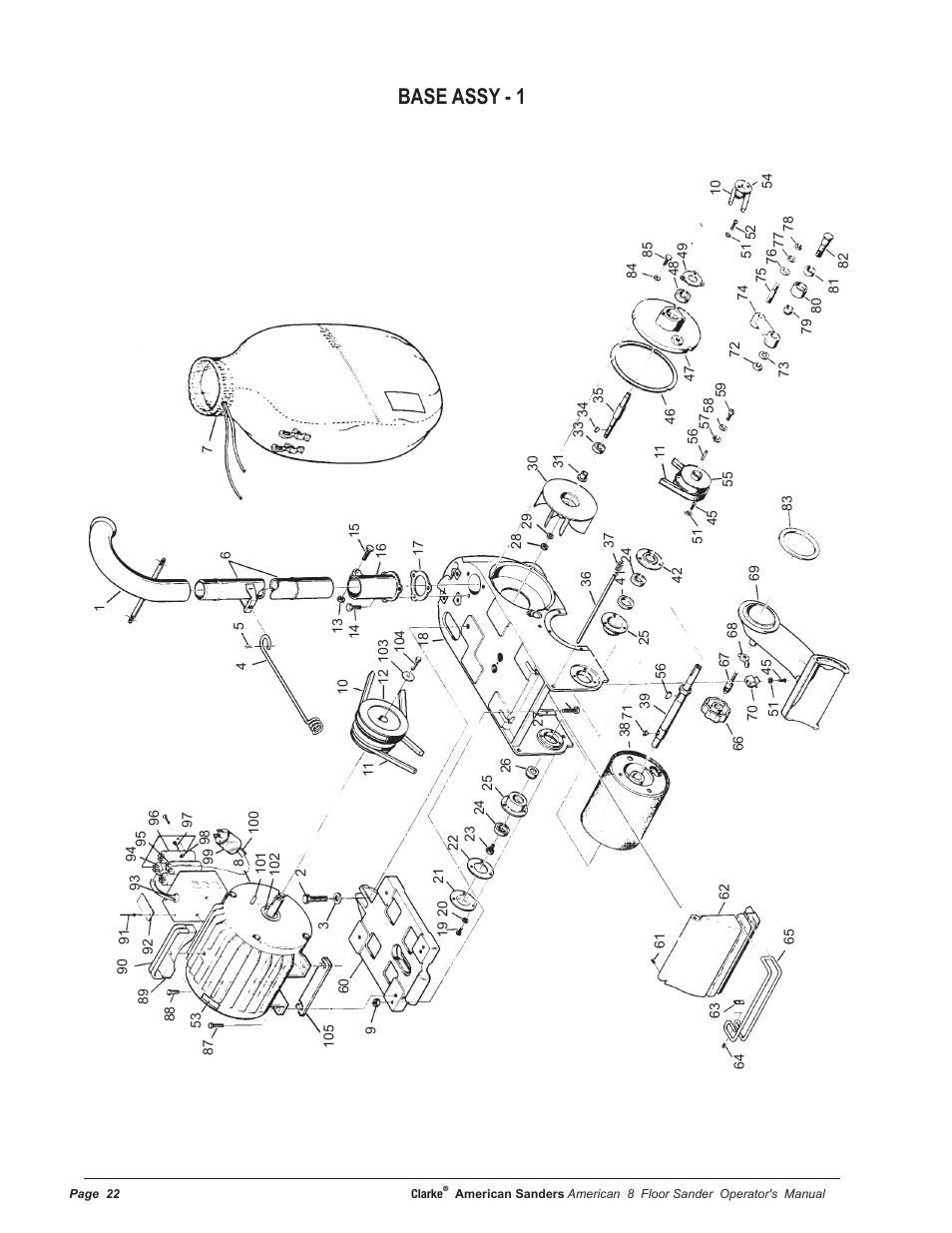 Base assy - 1 | American Sanders American 8 Drum Sanders User Manual | Page 22 / 30