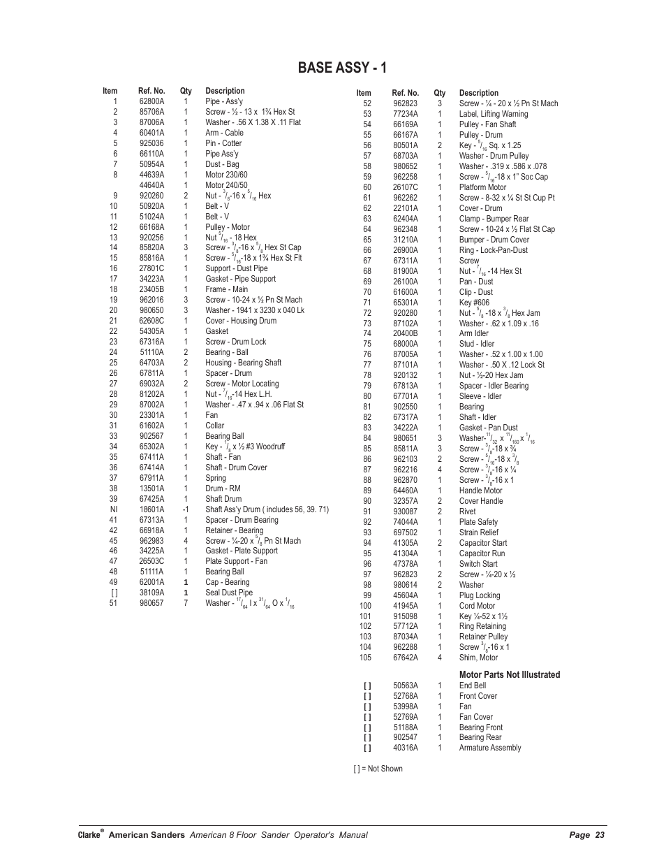 Base assy - 1 | American Sanders American 8 Drum Sanders User Manual | Page 23 / 30