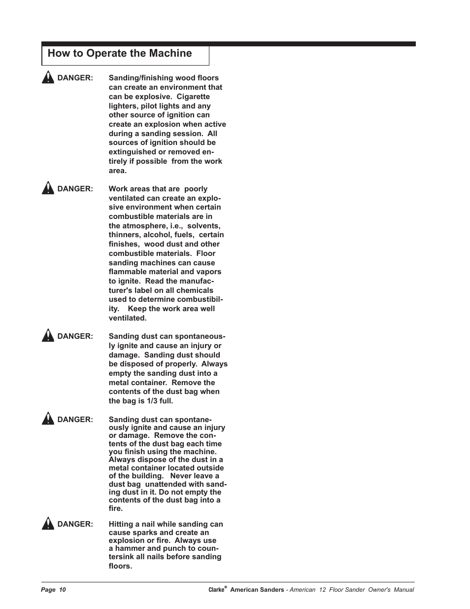 How to operate the machine | American Sanders American 12 Drum Sanders User Manual | Page 10 / 40