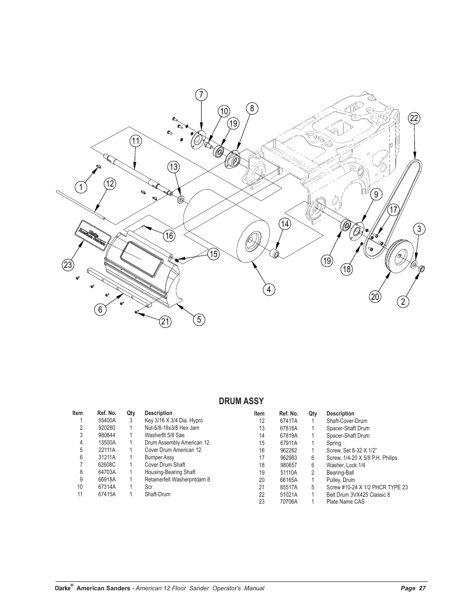 Drum assy | American Sanders American 12 Drum Sanders User Manual | Page 27 / 40